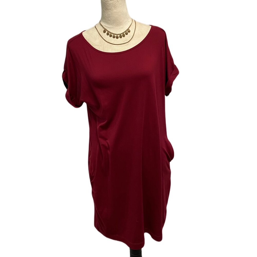 Cabernet Red Oversized Boatneck T-shirt dress with pockets, size S